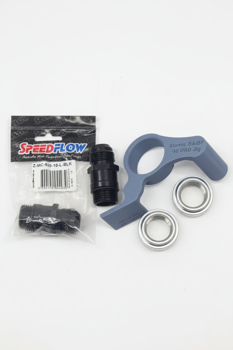 Load image into Gallery viewer, Mechanical parts including a blue lever, two silver washers, and a black fitting on a white background with Speed Flow packaging.
