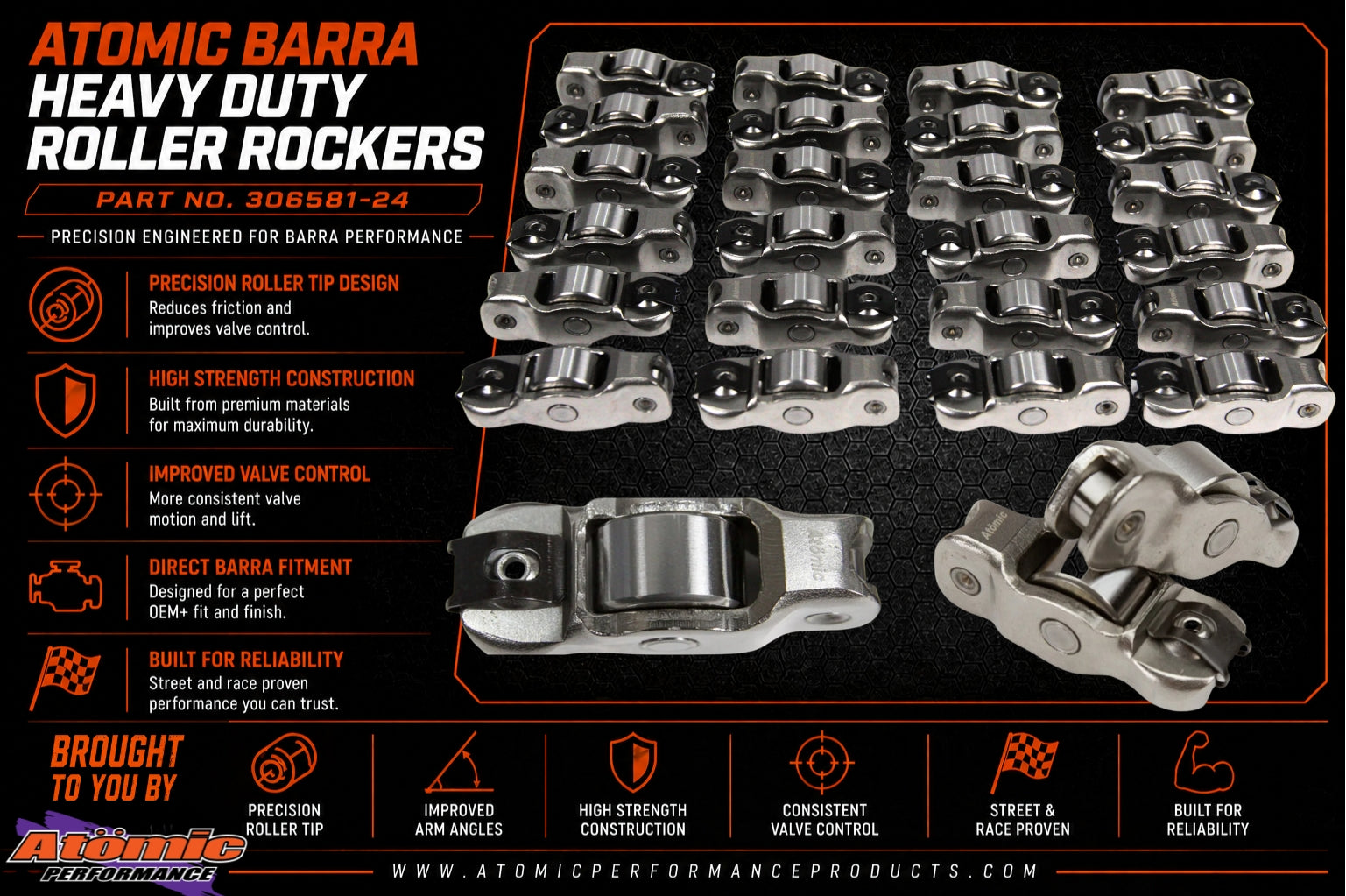 Atomic Barra Heavy Duty Roller Rockers - 306581-24
