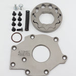 Mechanical parts including a gasket, screws, and springs on a white background