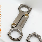 engine connecting rods in various sizes on a white background with orange text